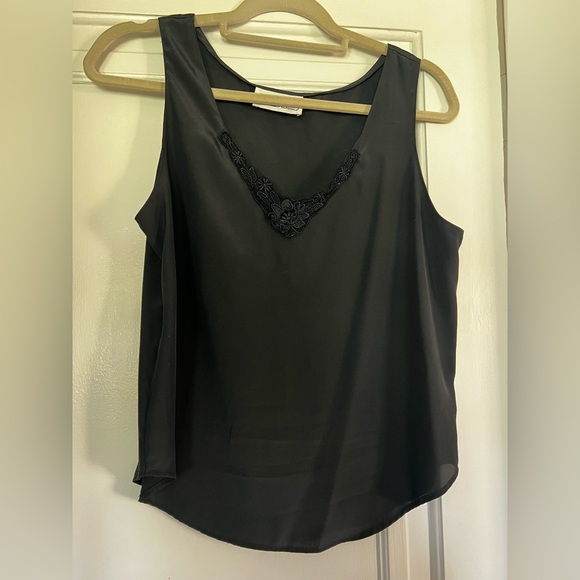 Vintage Impressions of California Black Satin Tank Top Lace Detail 90s Camisole - Picture 1 of 6